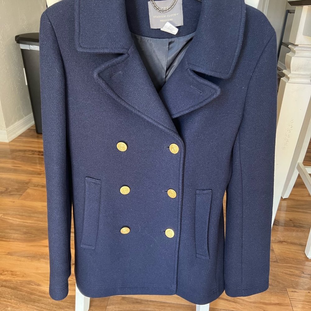 J Crew Navy Wool Stadium Cloth Peacoat